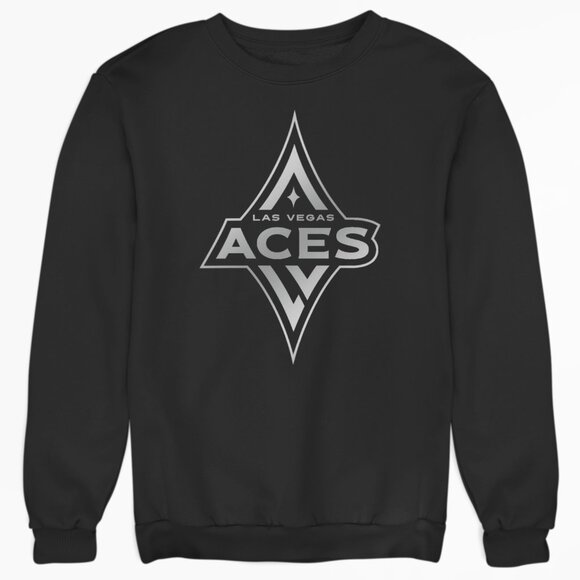 NEW Las Vegas Aces Silver Logo Long Sleeve Fleece Crew Sweatshirt BLACK - Picture 1 of 2